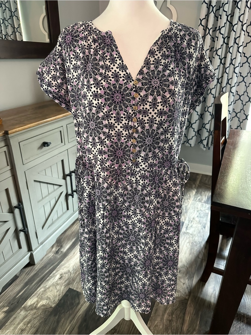 LOFT Navy and Purple Floral Midi Dress